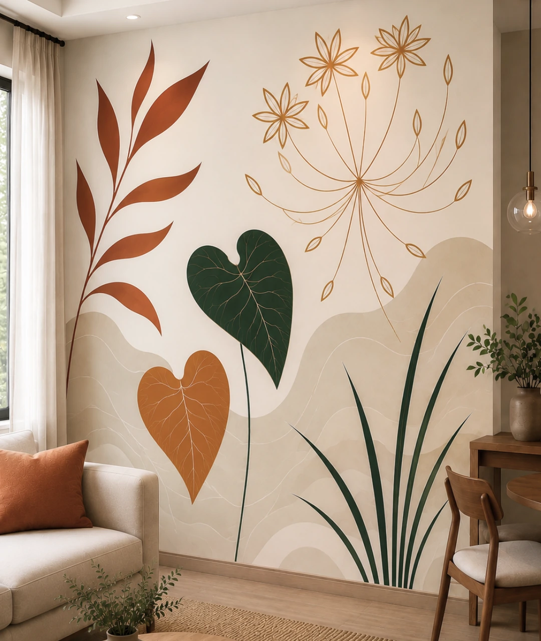 Mural botanico na sala de estar
